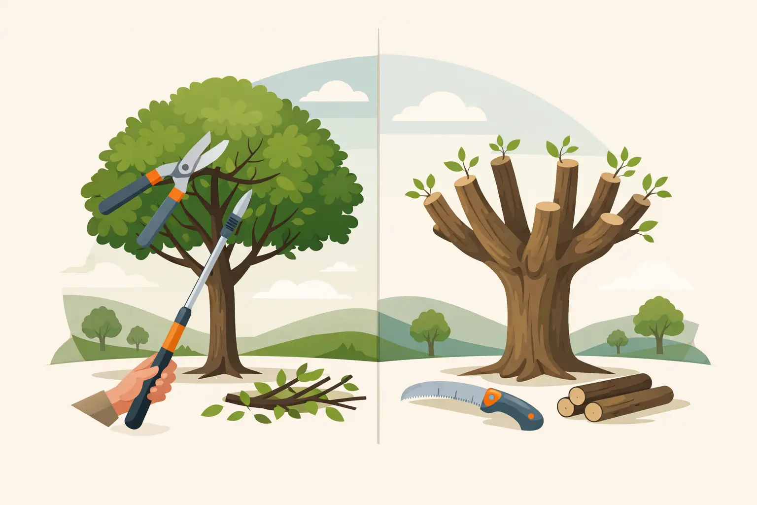 Tree Pruning vs Pollarding Explained